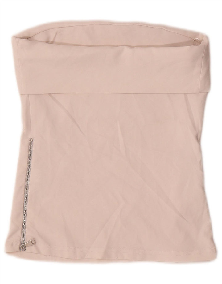 Zara Womens Crop Strapless Top UK 12 Poliéster Bege Médio