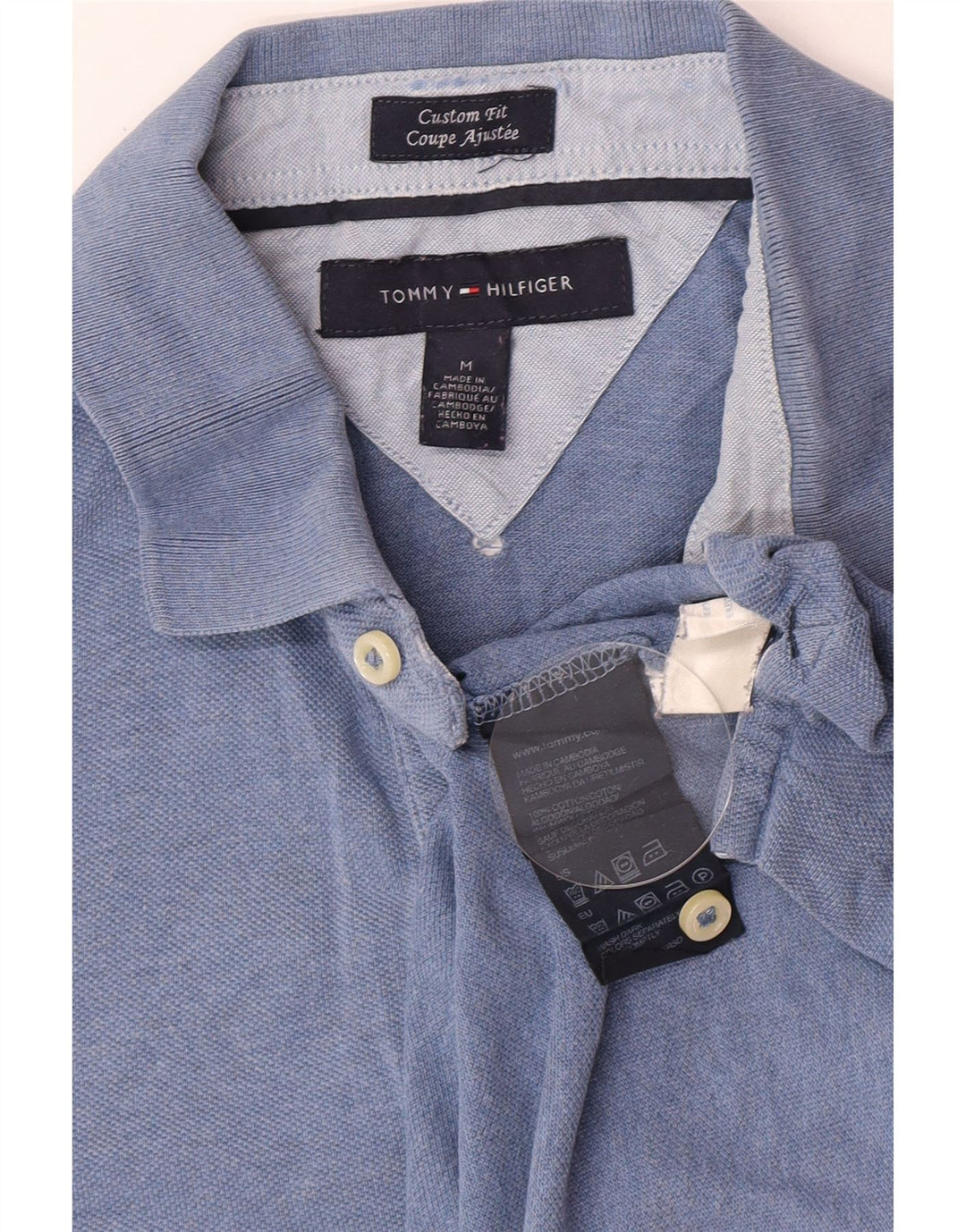 Camisa polo masculina Tommy Hilfiger Custom Fit algodão azul médio