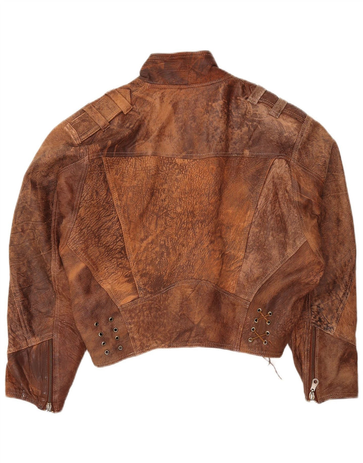 Jaqueta de couro vintage feminina UK 16 grande marrom