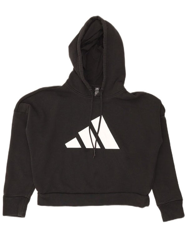 Adidas feminino oversized crop gráfico moletom com capuz Reino Unido 4/6 XS algodão preto