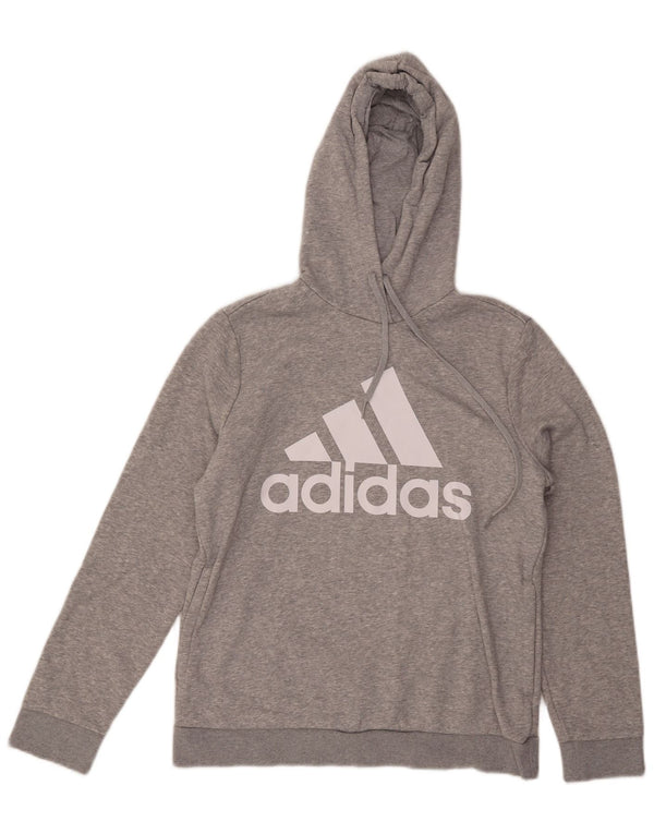 Jumper com capuz gráfico feminino Adidas UK 16/18 grande algodão manchado cinza