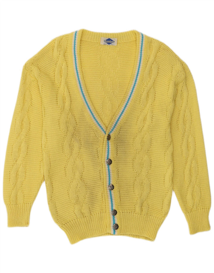 Suéter cardigã masculino vintage amarelo médio