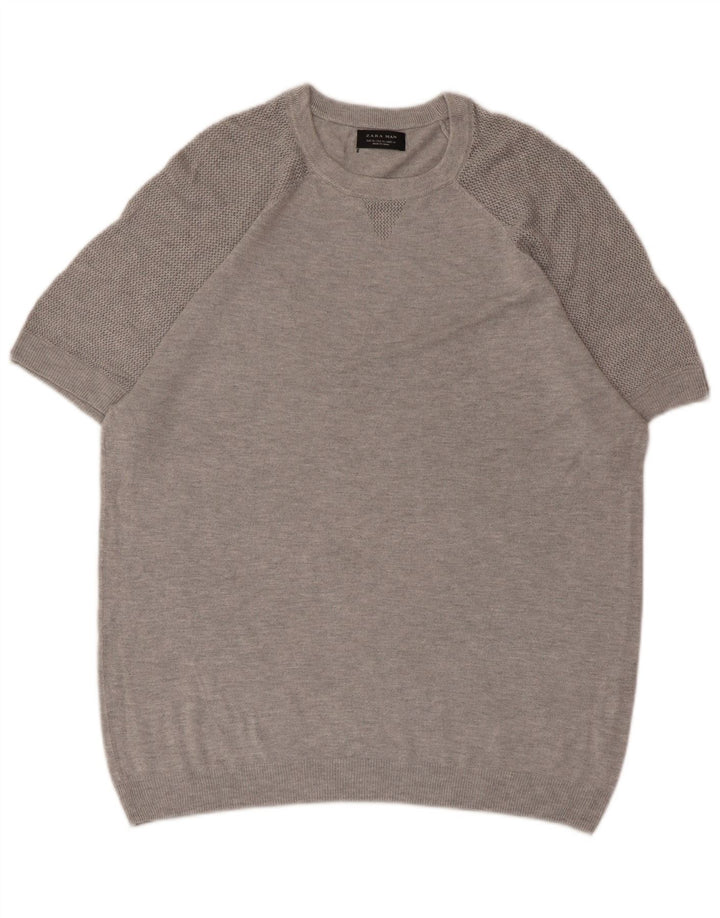 ZARA Suéter masculino de manga curta com gola redonda XL cinza