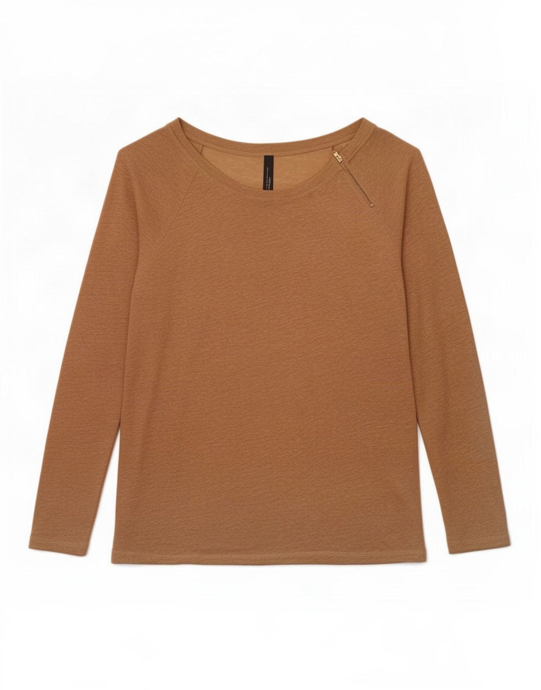 Top feminino Zara manga comprida UK 12 linho bege médio
