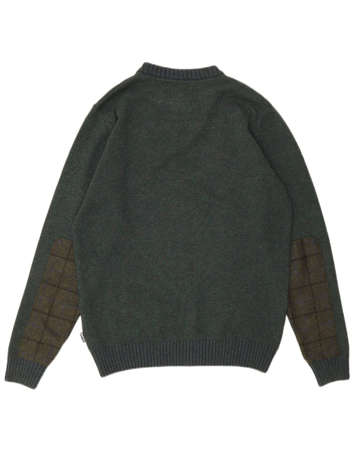 Suéter masculino Barbour com gola redonda, grande lã colorblock verde