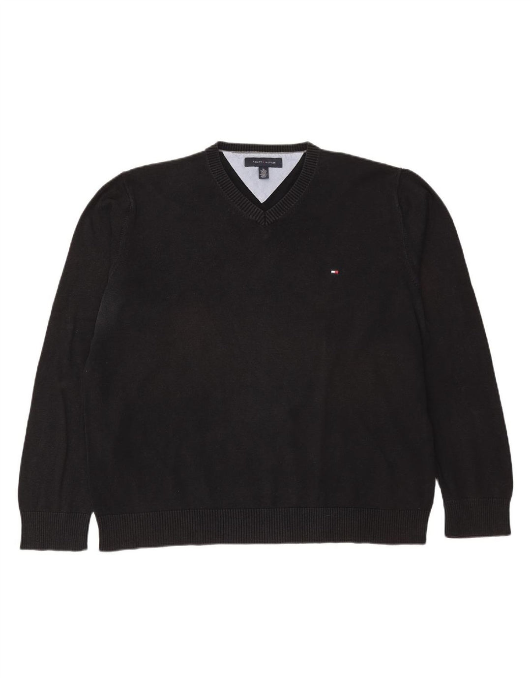 TOMMY HILFIGER Suéter masculino com decote em V XL preto algodão