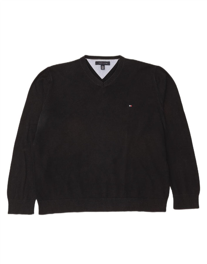 TOMMY HILFIGER Suéter masculino com decote em V XL preto algodão