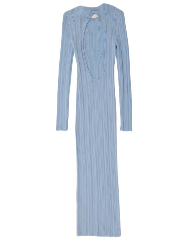 Zara Vestido feminino maxi manga comprida, Reino Unido 12, médio, azul, nylon