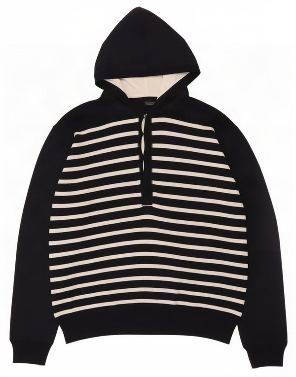 Suéter masculino Zara com capuz e gola redonda XL azul marinho algodão listrado
