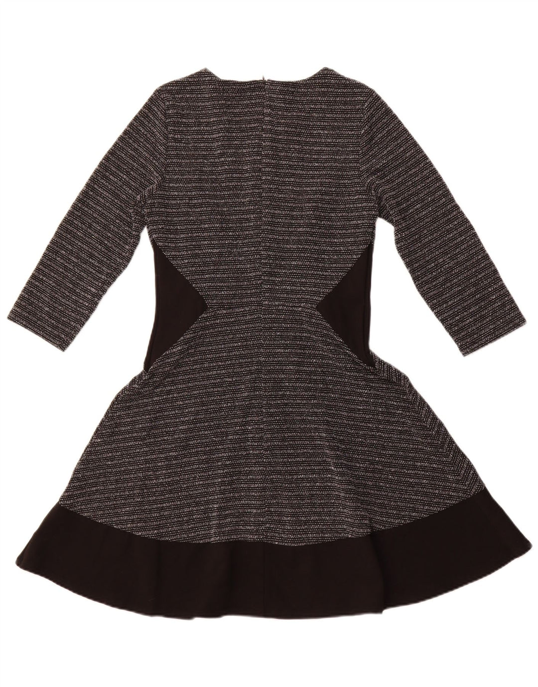 Vestido feminino OASIS manga 3/4 evasê Reino Unido 8 pequeno poliéster listrado preto