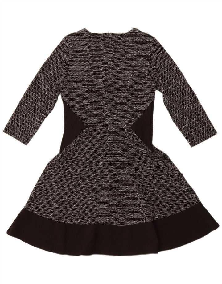 Vestido feminino OASIS manga 3/4 evasê Reino Unido 8 pequeno poliéster listrado preto