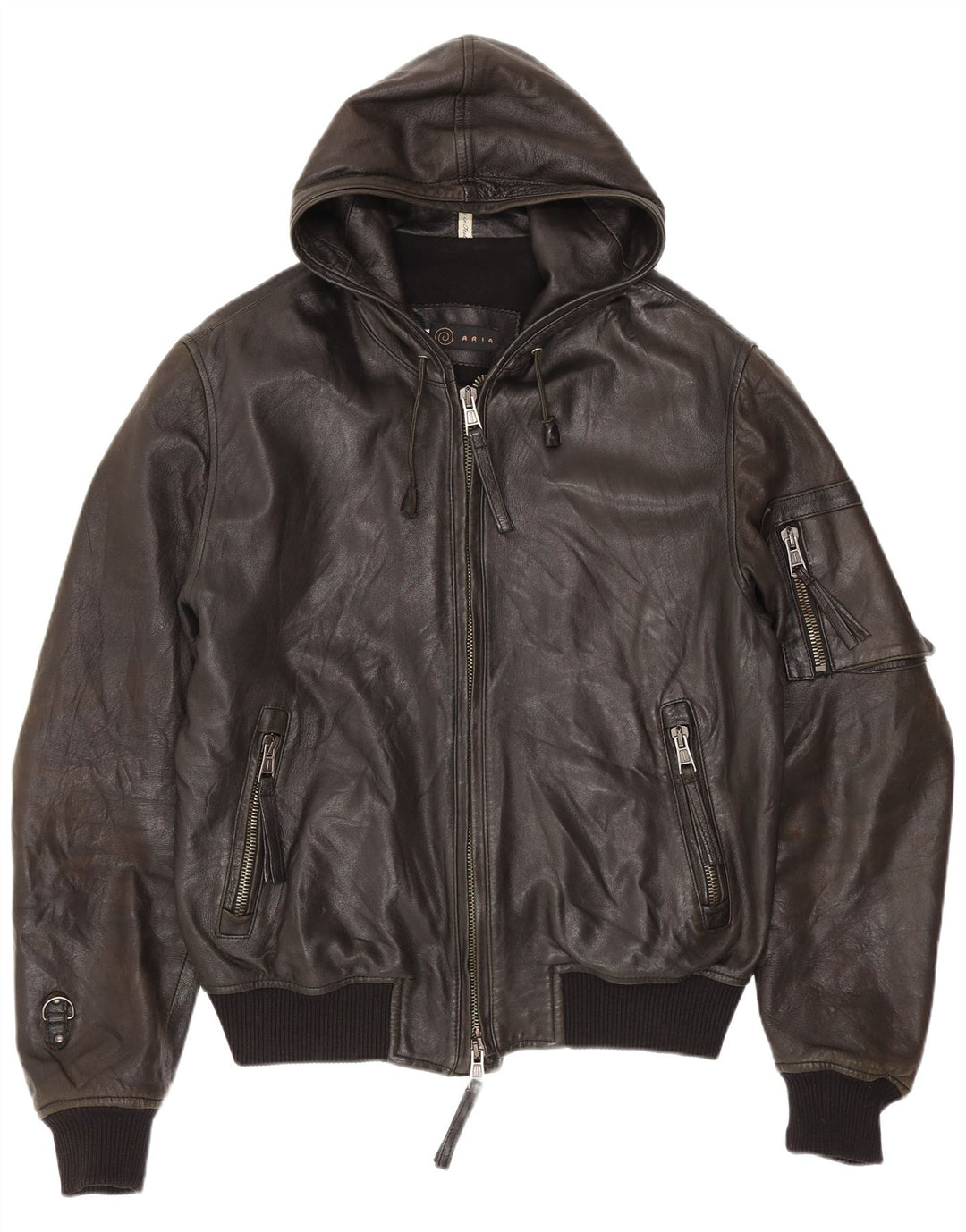 Jaqueta bomber masculina de couro com capuz Aria IT 50 grande preta