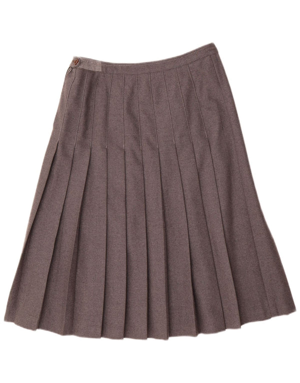 Saia plissada feminina vintage IT 44 médio W28 lã cinza