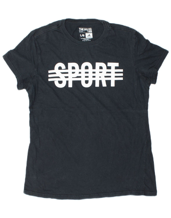 Camiseta feminina gráfica Adidas UK 14 grande algodão azul marinho