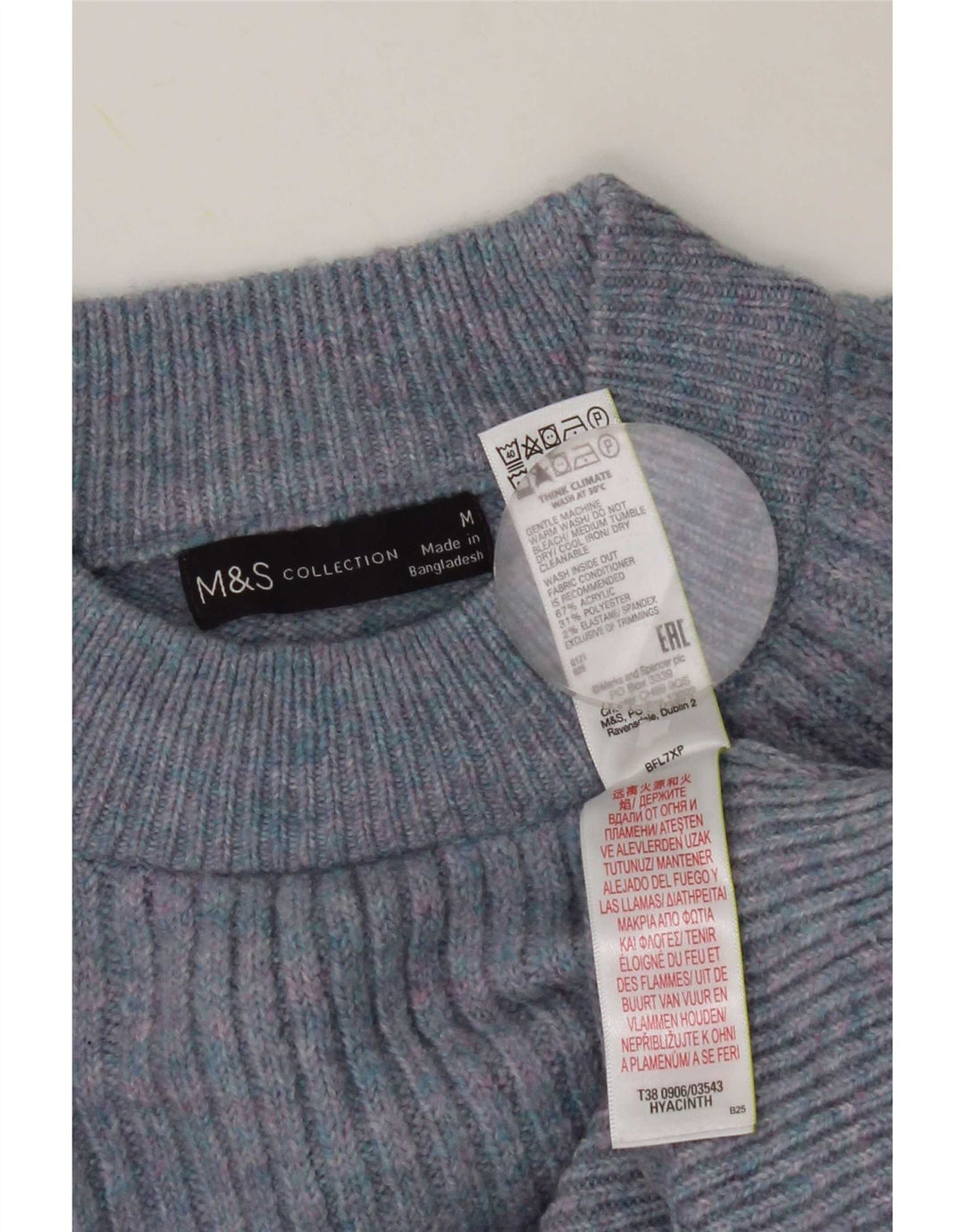 Suéter feminino Marks & Spencer com gola tartaruga Reino Unido 14 médio azul manchado