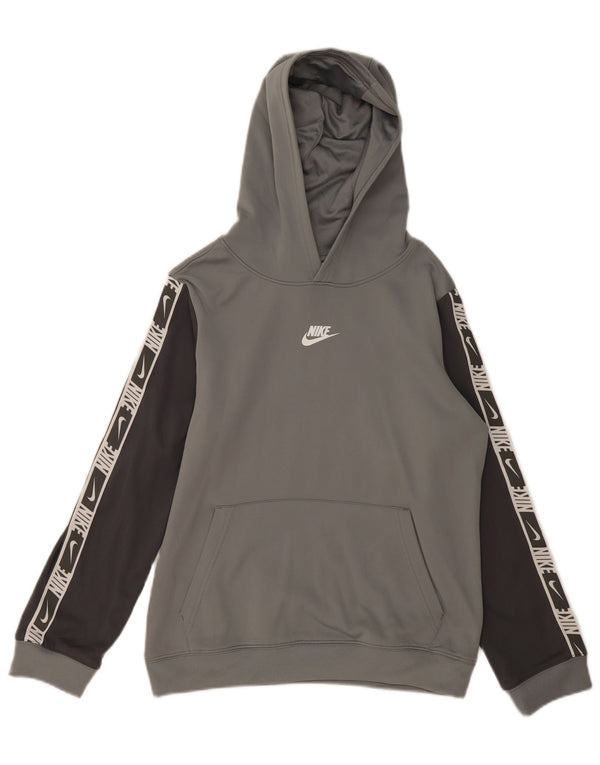 NIKE Boys Dri Fit Graphic Hoodie Jumper 13-14 anos cinza colorblock