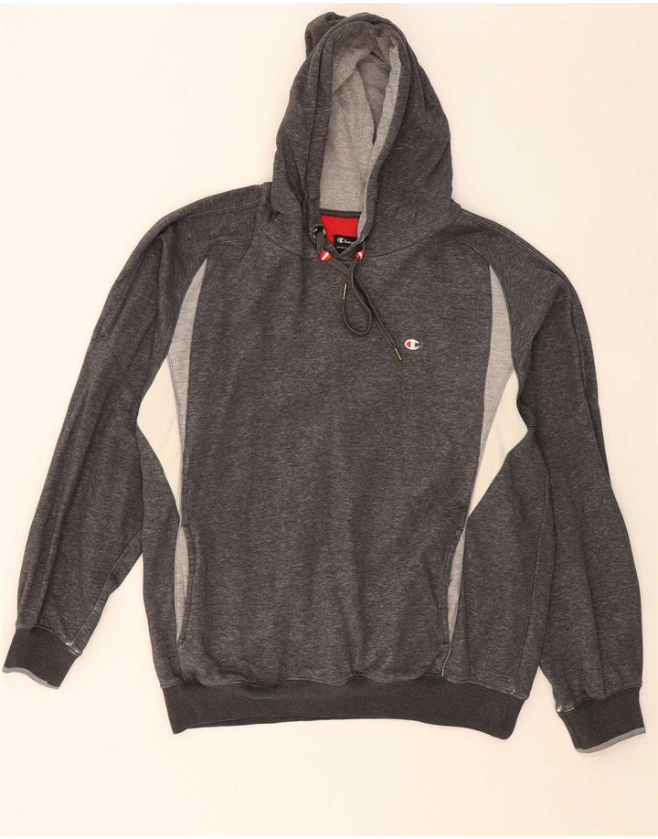 CHAMPION Suéter masculino com capuz cinza médio algodão colorblock