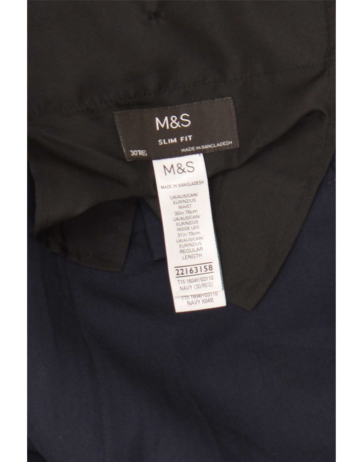 Calça casual masculina Marks & Spencer Slim Fit W30 L31 azul marinho poliéster