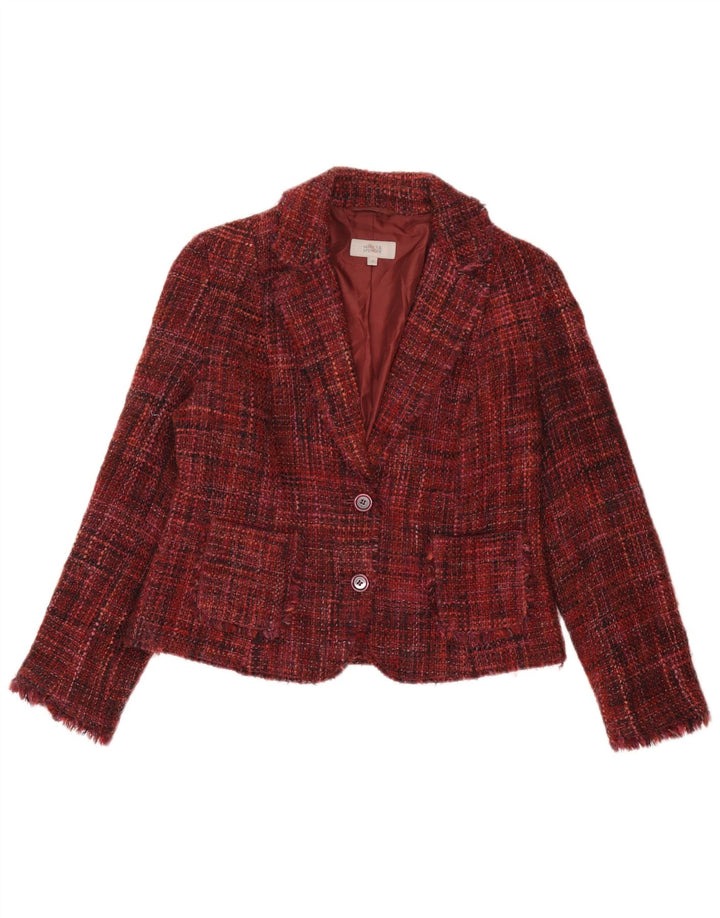 Jaqueta blazer feminina de 2 botões Marks & Spencer Reino Unido 14 médio Borgonha manchada