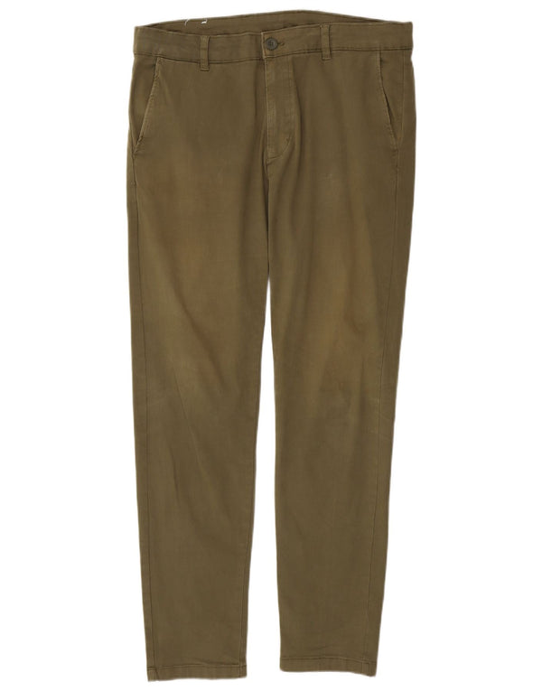 Zara Mens Slim Chino Calças EU 42 Grande W32 L30 Algodão Cáqui