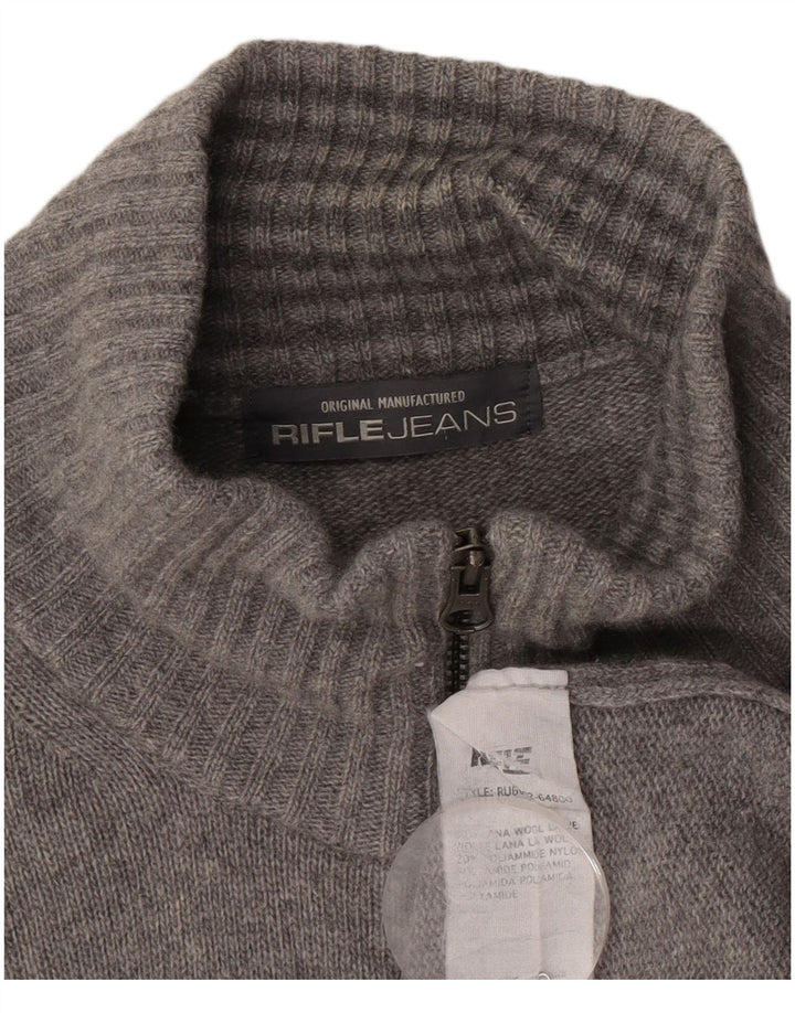 Suéter Cardigan Masculino Rifle 2XL Lã Cinza