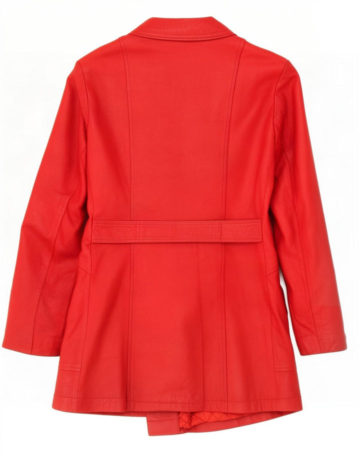 Jaqueta de couro vintage feminina com peito duplo Reino Unido 14 vermelho médio