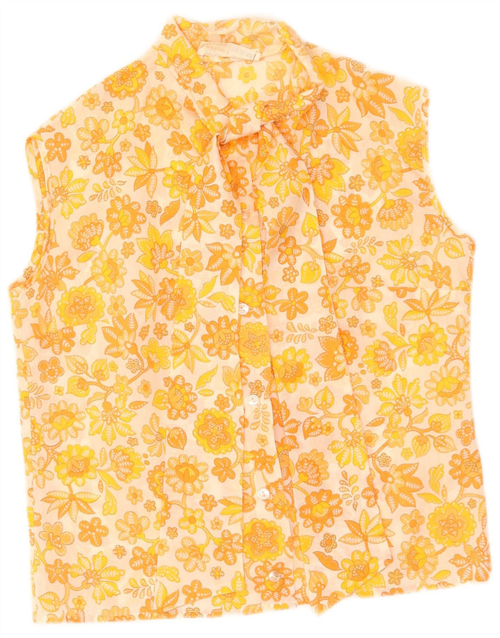 Blusa feminina sem mangas Diolen Reino Unido 14 poliéster floral amarelo médio