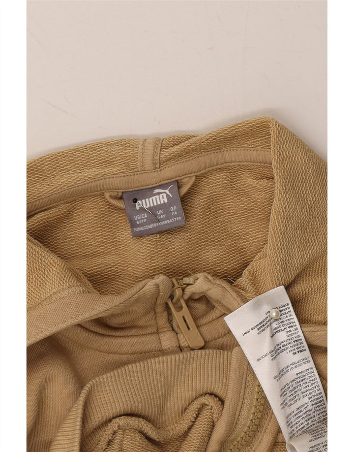 PUMA Girls Graphic Zip Hoodie Sweater 5-6 Years Beige Cotton Vintage Puma and Second-Hand Puma from Messina Hembry 