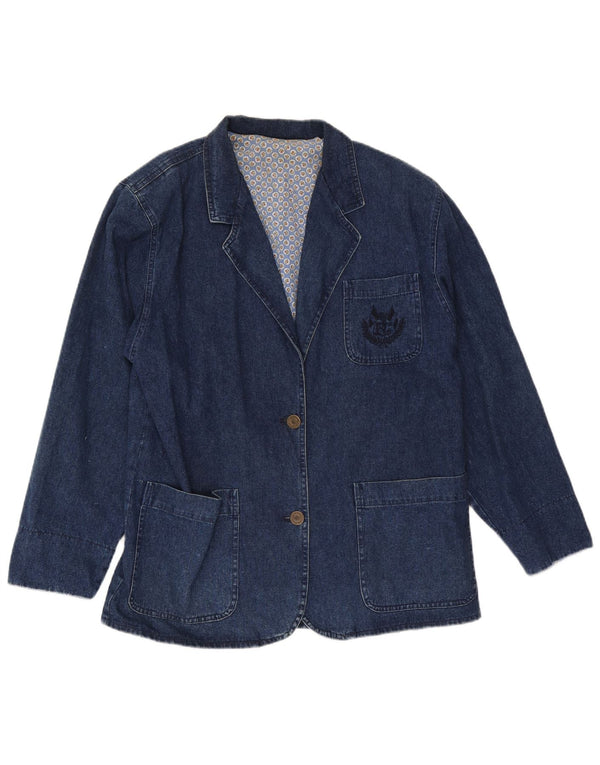 Jaqueta blazer jeans feminina Blues Club com 2 botões Reino Unido 16 grande algodão azul marinho