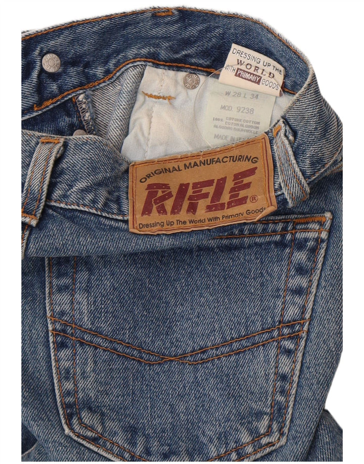 Rifle feminino jeans reto W28 L34 algodão azul