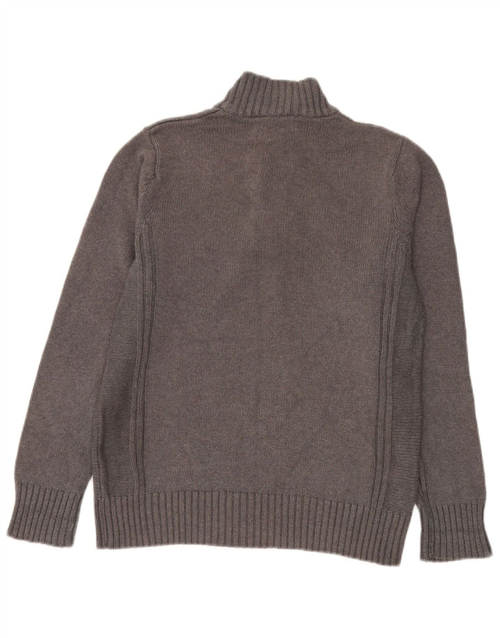 Suéter masculino Marks & Spencer azul porto com botão e gola pequena cinza