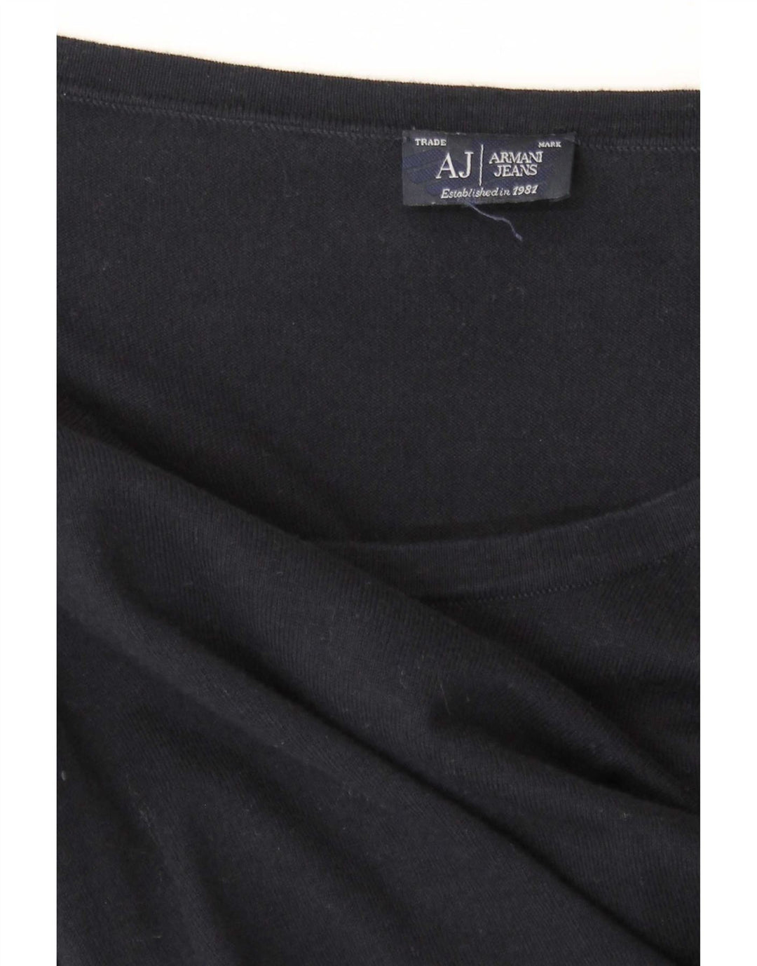 Top feminino Armani Jeans manga comprida UK 12 médio azul marinho