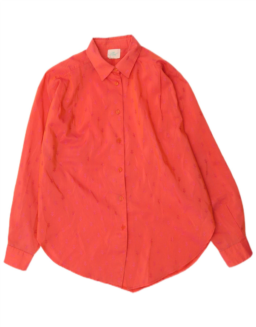 Camisa feminina vintage de manga comprida UE 38 algodão manchado vermelho médio