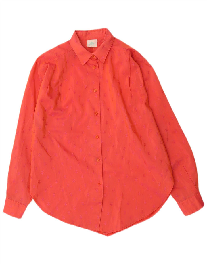 Camisa feminina vintage de manga comprida UE 38 algodão manchado vermelho médio