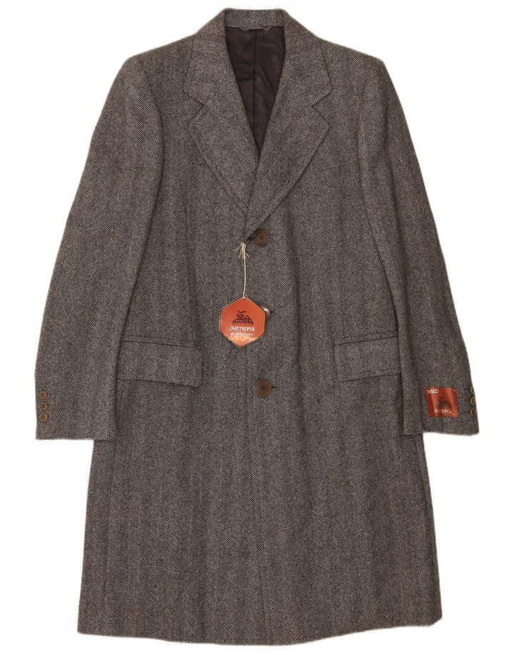 Sobretudo masculino vintage IT 48 lã espinha de peixe cinza médio