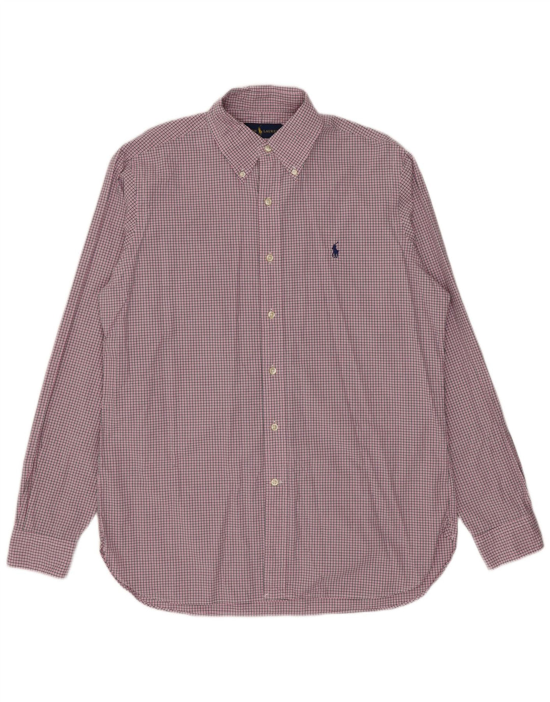 Camisa masculina Ralph Lauren tamanho 15 1/2 algodão xadrez rosa médio