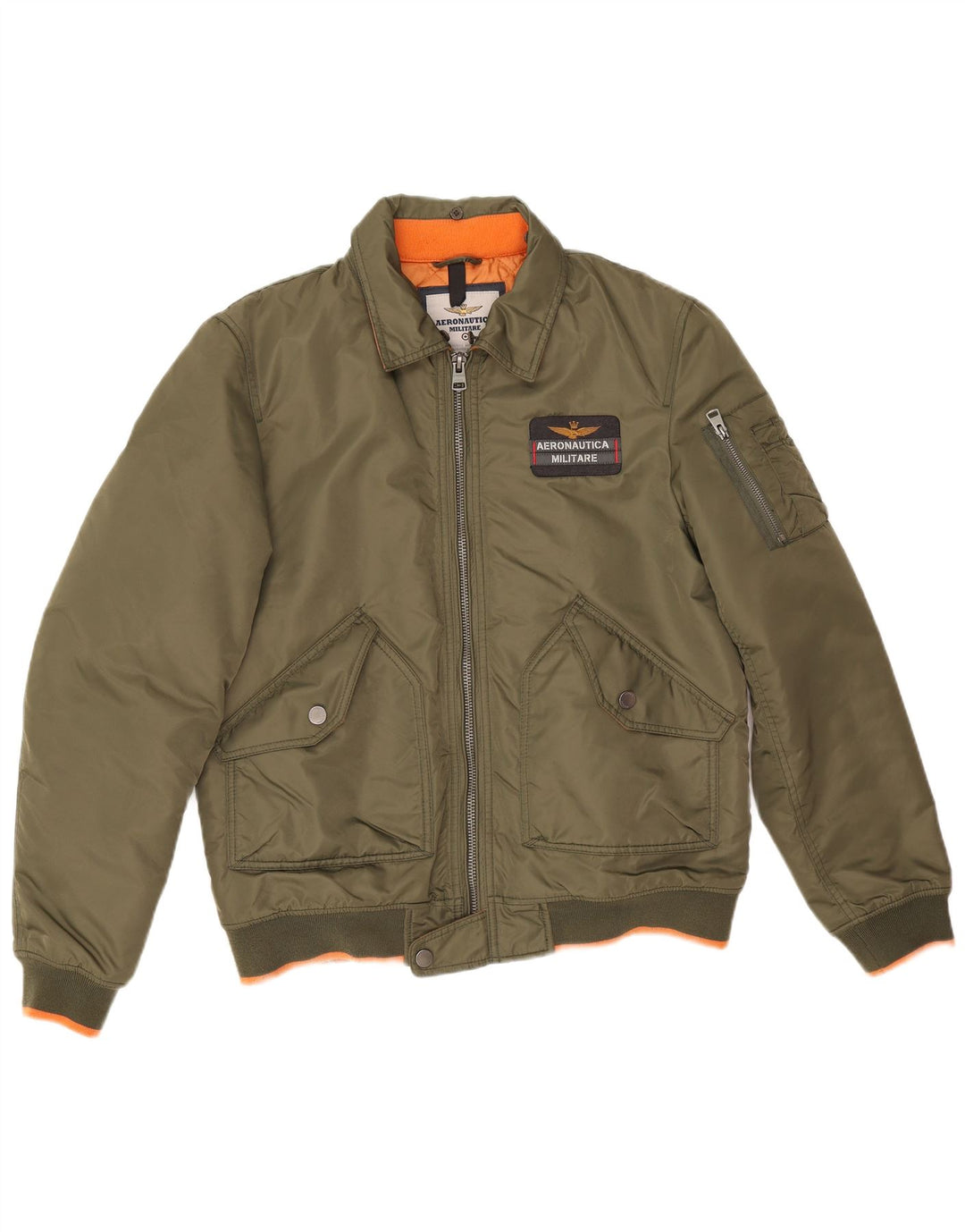 Aeronautica Militare Mens Bomber Jacket IT 50 Medium Khaki Nylon
