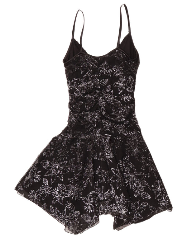 Vestido feminino assimétrico sem mangas Jane Norman Reino Unido 14 médio preto floral