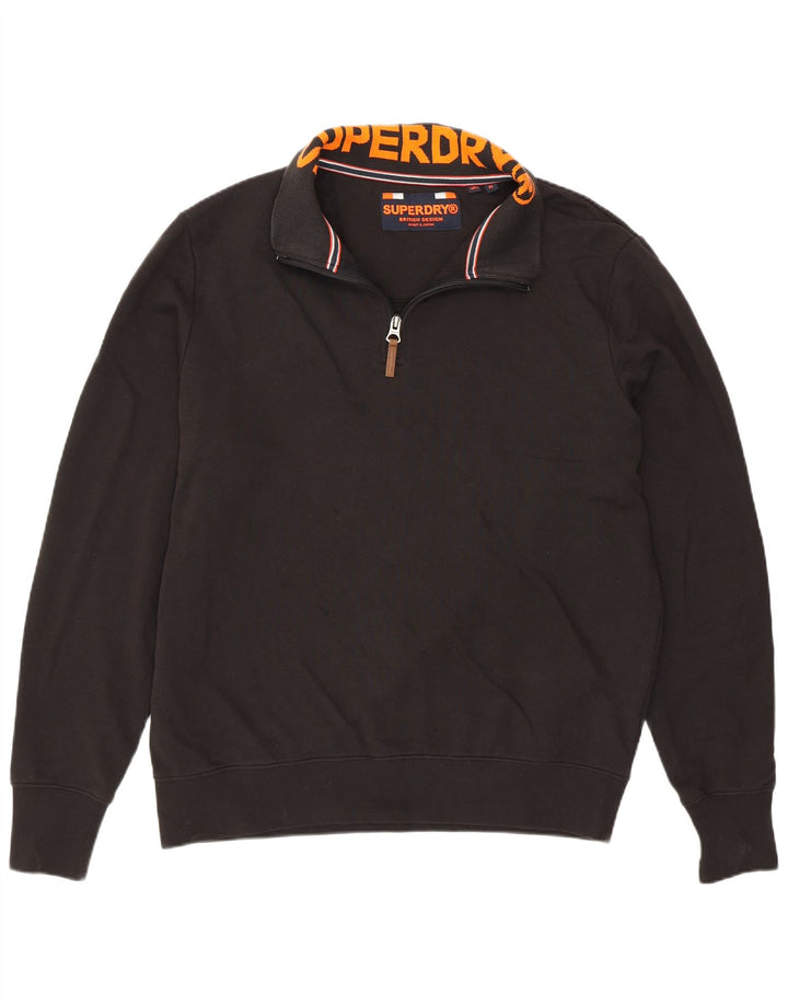 Suéter masculino Superdry com zíper e gola XL em algodão preto