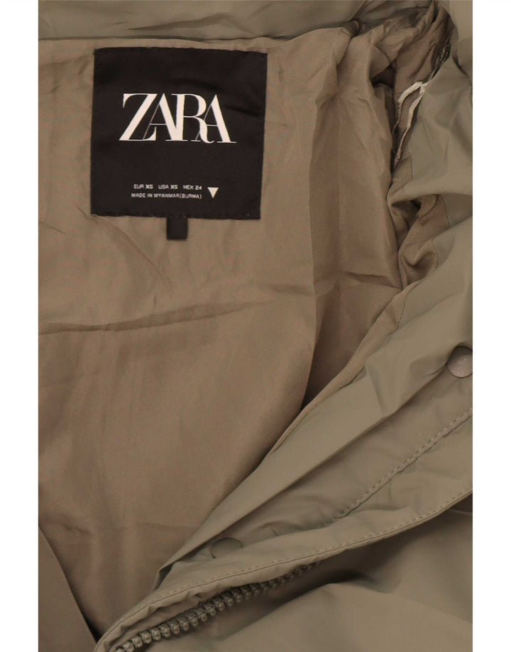 Jaqueta acolchoada com capuz grande Zara para mulher UK 6 XS cáqui poliéster