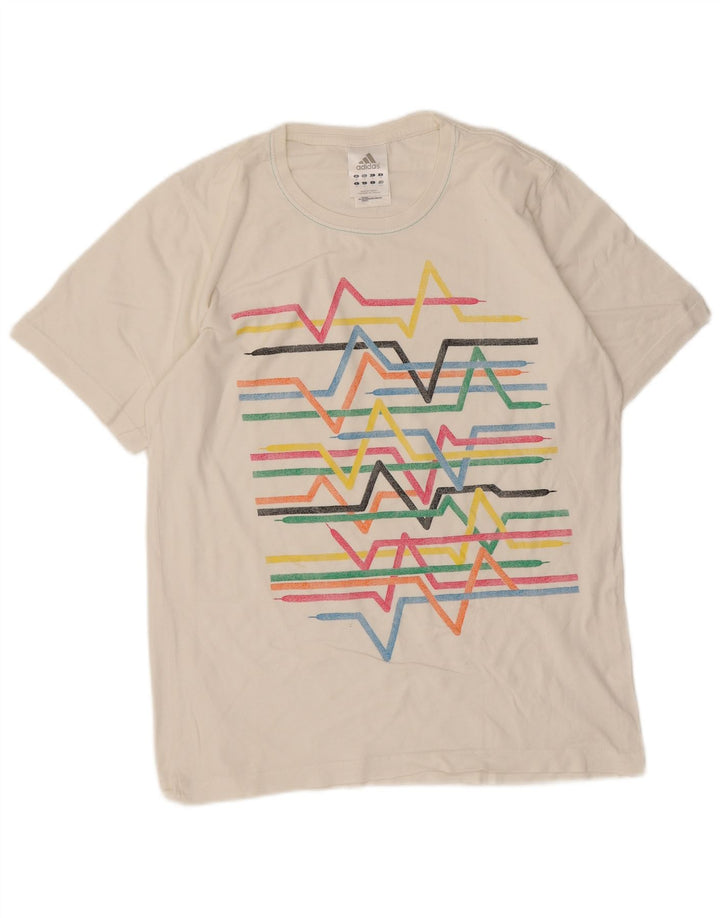 Adidas Mens Graphic T-Shirt Top Médio Branco Geométrico Algodão