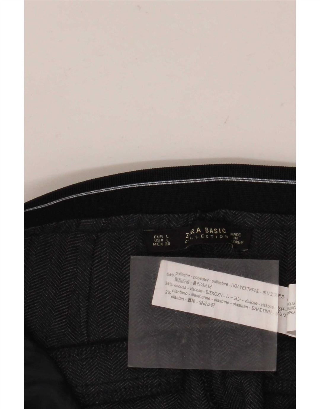 Calça Chino Slim Feminina Zara Grande W30 L28 Poliéster Espinha de Peixe Preto