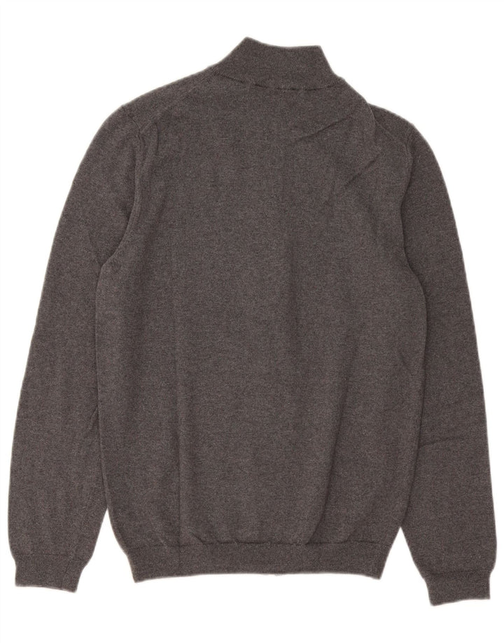 Suéter cardigã masculino Hugo Boss Slim Fit lã Merino cinza médio