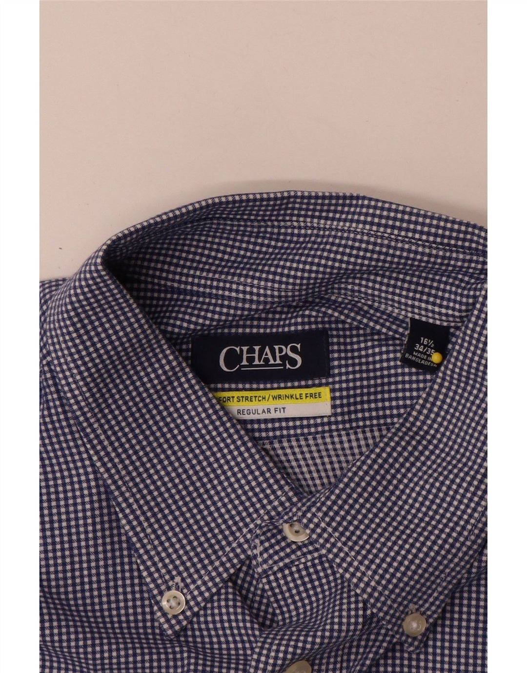 Camisa masculina de ajuste regular Chaps tamanho 16 1/2 grande algodão guingão azul