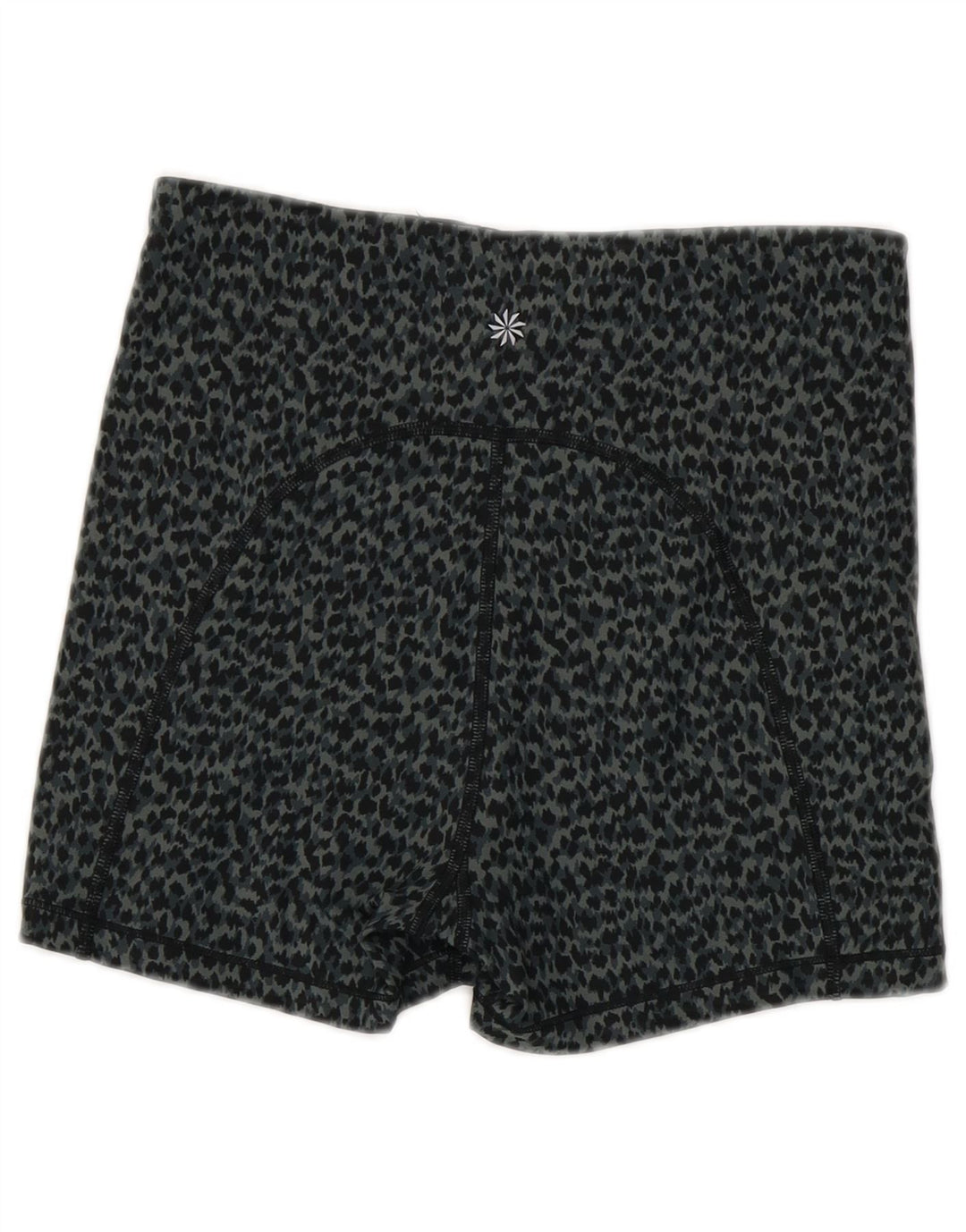 Shorts esportivos femininos Athleta UK 8 poliéster estampado animal cinza pequeno