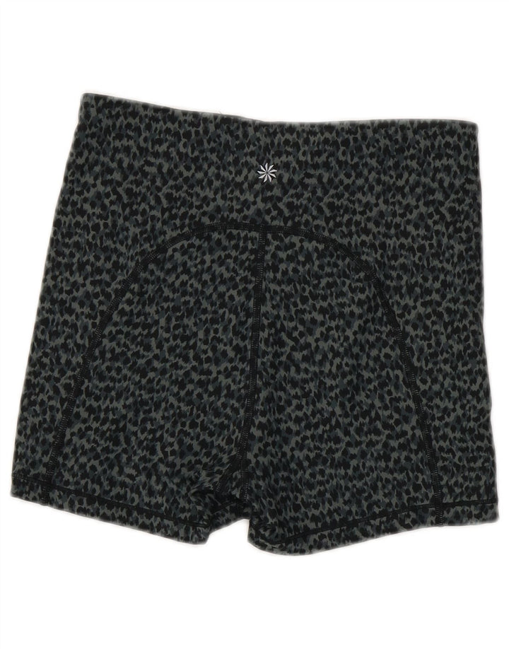 Shorts esportivos femininos Athleta UK 8 poliéster estampado animal cinza pequeno