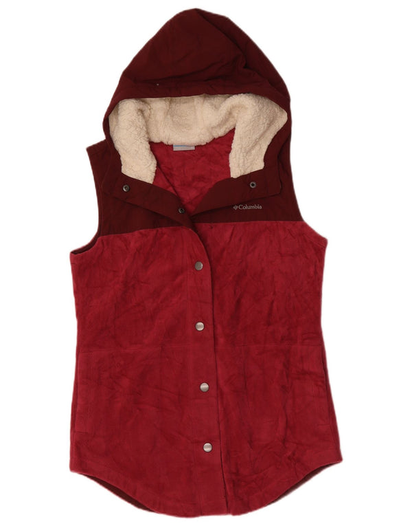 Columbia Womens Hooded Fleece Gilet UK 14 Médio Borgonha Colourblock