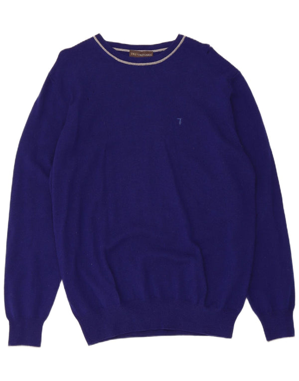 Suéter masculino Trussardi com gola canoa XL caxemira azul marinho