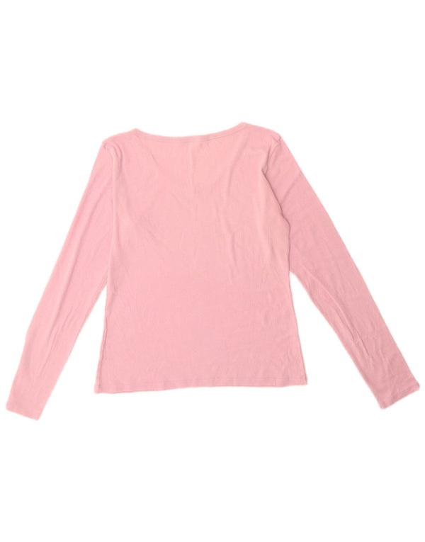Top gráfico feminino Benetton manga comprida UK 12 rosa médio