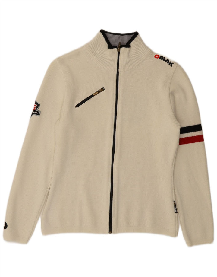 Suéter cardigã feminino vintage com estampa UK 10 pequeno off white